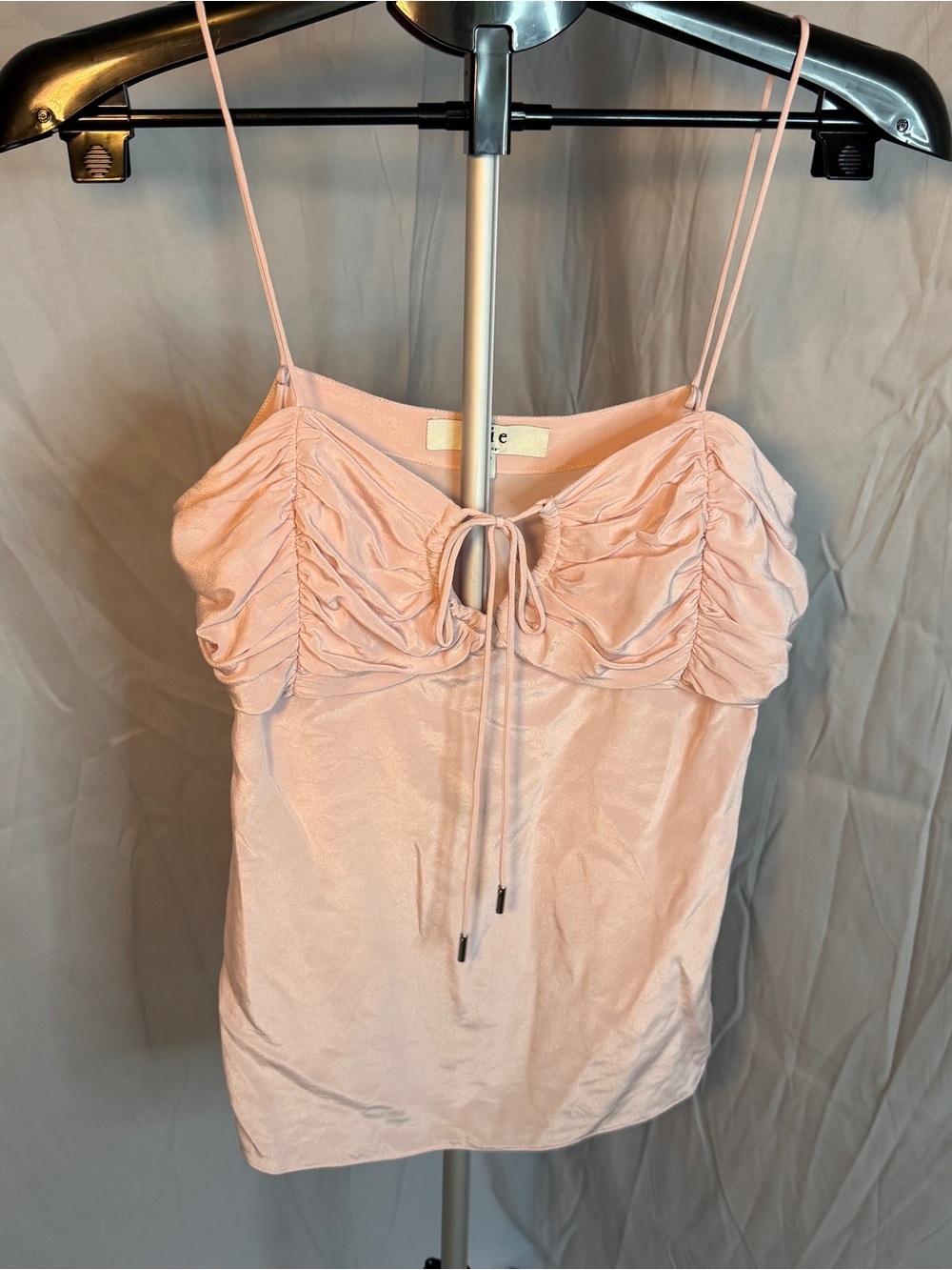 Joie Blush Pink Satin Ruched Cami with Front Tie